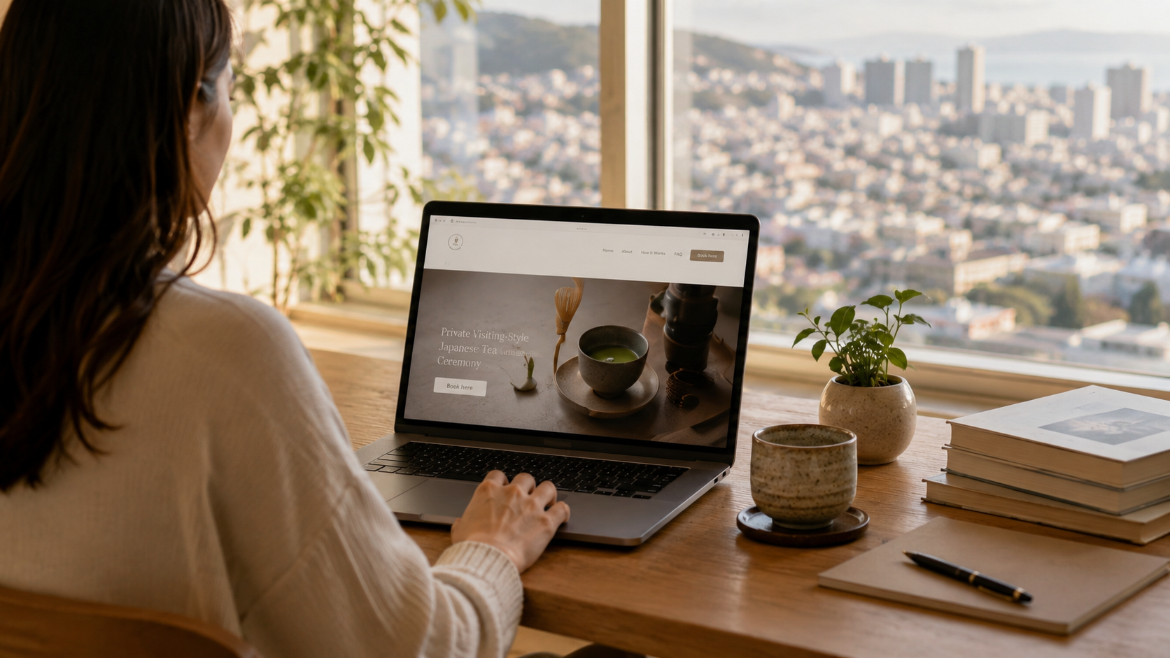 Tea ceremony website shown during the first booking step