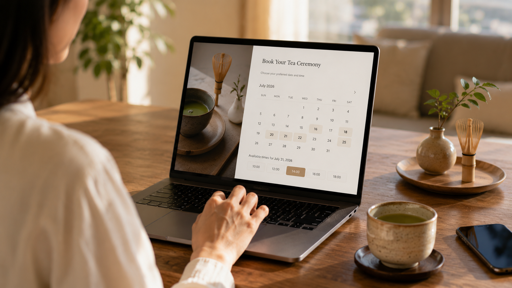 Booking screen for choosing a tea ceremony date
