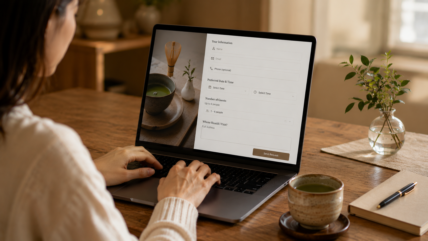 Guest details shared after booking a private tea ceremony